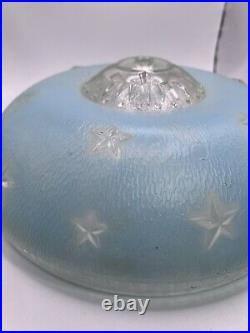 VinTaGe Blue Mid-Century AtoMiC Hanging Art Glass Starburst/Optic Ceiling Shade