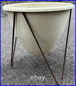 Vintage 1950s 60s Beige Plastic Tripod Planter Atomic Era Mid Century MCM Modern