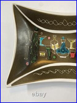 Vintage 1950s Bourne Denby Pottery Glyn Colledge Atomic Bar Theme Dish signed