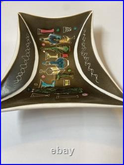 Vintage 1950s Bourne Denby Pottery Glyn Colledge Atomic Bar Theme Dish signed