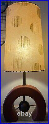 Vintage 1950s Ceramic Metal Lamp Fiberglass Shade Mid Century Modern Light AS-IS