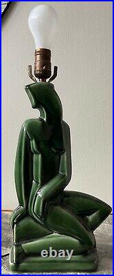 Vintage 1950s Green Cubist Abstract Figural Lamp Mid Century Modern Atomic Era