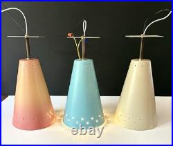 Vintage 1950s Mid Century Retro Atomic Industrial Multicolor Light Fixtures Set