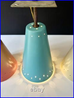 Vintage 1950s Mid Century Retro Atomic Industrial Multicolor Light Fixtures Set