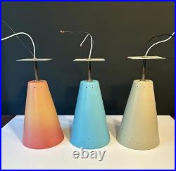 Vintage 1950s Mid Century Retro Atomic Industrial Multicolor Light Fixtures Set