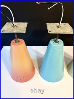 Vintage 1950s Mid Century Retro Atomic Industrial Multicolor Light Fixtures Set