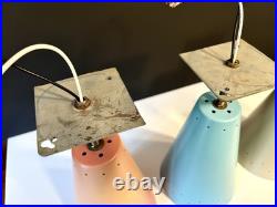 Vintage 1950s Mid Century Retro Atomic Industrial Multicolor Light Fixtures Set