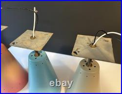Vintage 1950s Mid Century Retro Atomic Industrial Multicolor Light Fixtures Set