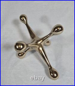 Vintage 1970s Solid Brass Jack Sculpture Modernist Mid Century Atomic Decor 11in