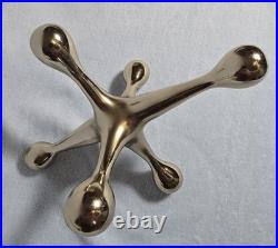 Vintage 1970s Solid Brass Jack Sculpture Modernist Mid Century Atomic Decor 11in