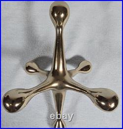 Vintage 1970s Solid Brass Jack Sculpture Modernist Mid Century Atomic Decor 11in