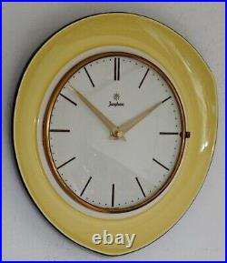 Vintage 25cm Junghans Wall Clock Ceramic Retro Atomic Mid Century Yellow German