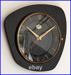 Vintage 25cm Jura Formica Wall Clock French Retro Mid Century Atomic Wooden