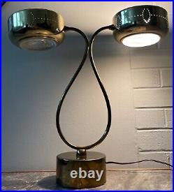 Vintage 50s 60s Brass Metal Lamp Glass Shades Mid Century Modern Lighting Atomic