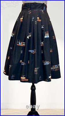 Vintage 50s Mid Century Atomic Print Pleated Rockabilly VLV Skirt Size XXS 24