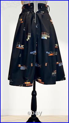 Vintage 50s Mid Century Atomic Print Pleated Rockabilly VLV Skirt Size XXS 24
