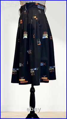 Vintage 50s Mid Century Atomic Print Pleated Rockabilly VLV Skirt Size XXS 24