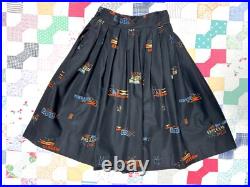 Vintage 50s Mid Century Atomic Print Pleated Rockabilly VLV Skirt Size XXS 24