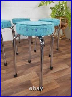 Vintage 60's Blue Formica Kitchen Table & 4 Chrome Stools Set Atomic Mid-Century