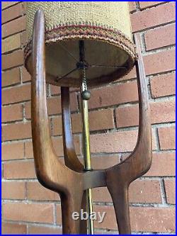 Vintage 60s Danish Teak Wood Floor Lamp Cylinder Shade Mid Century Modern Light