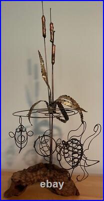 Vintage Abstract Atomic Wire Fish Group Sculpture Mid Century Modern Seascape