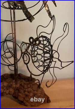 Vintage Abstract Atomic Wire Fish Group Sculpture Mid Century Modern Seascape