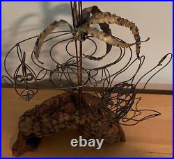 Vintage Abstract Atomic Wire Fish Group Sculpture Mid Century Modern Seascape