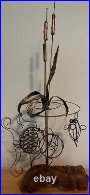 Vintage Abstract Atomic Wire Fish Group Sculpture Mid Century Modern Seascape