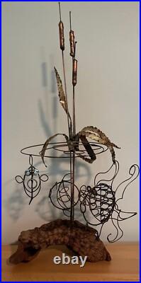 Vintage Abstract Atomic Wire Fish Group Sculpture Mid Century Modern Seascape