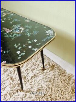 Vintage Atomic Side Coffee Table Oriental Print Top Dancette Legs Retro Long