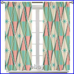 Vintage Atomic Starburst Curtains, Pink Green Blue Mid Century 1950s 1960s Ic