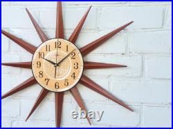 Vintage Atomic Starburst Wall Clock Mid Century Modern Design Retro Wall Decor
