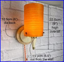 Vintage Bakelite 50's Atomic Ivory Wall Lights With Orange Fibreglass Shades MCM