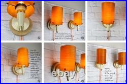 Vintage Bakelite 50's Atomic Ivory Wall Lights With Orange Fibreglass Shades MCM