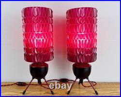 Vintage Bakelite 50's Atomic Sputnik Lights With Mulberry Shades MCM