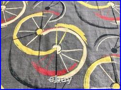 Vintage Barkcloth Fabric Curtain Panels Pair Atomic Midcentury Geometric