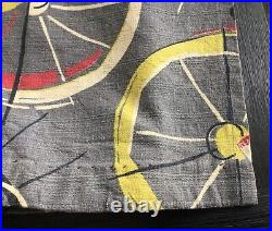 Vintage Barkcloth Fabric Curtain Panels Pair Atomic Midcentury Geometric