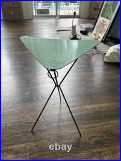 Vintage Blue Formica MCM Atomic Triangle Tripod Folding Hanging Tables Vintage Blue Formica MCM Atomic Triangle Tripod Folding Hanging Tables