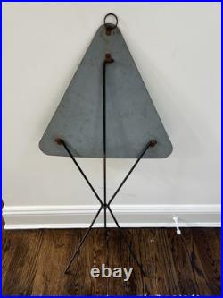 Vintage Blue Formica MCM Atomic Triangle Tripod Folding Hanging Tables