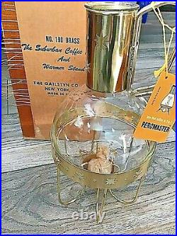 Vintage Coffee Carafe Warmer Stand Candle Atomic Stars 190 Brass Gailstyn Co MCM