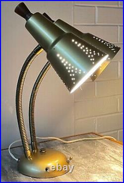 Vintage Double Gooseneck Metal Adjustable Lamp Mid Century Modern 1950s Atomic