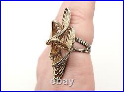 Vintage Gold Gilt Sterling Silver ATOMIC Mid Century Brutalist Unique Ring sz 8