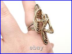 Vintage Gold Gilt Sterling Silver ATOMIC Mid Century Brutalist Unique Ring sz 8