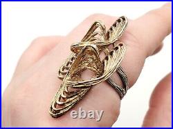 Vintage Gold Gilt Sterling Silver ATOMIC Mid Century Brutalist Unique Ring sz 8