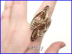 Vintage Gold Gilt Sterling Silver ATOMIC Mid Century Brutalist Unique Ring sz 8