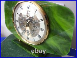 Vintage Green Lucite Bentima Clock Gold Frame Filigree Hands 1950s Retro Atomic