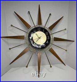 Vintage Ingraham Starburst Wall Clock 1960s Mid Century Modern Atomic MCM 22