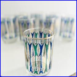 Vintage LIBBEY Atomic Glasses, Set of 8 MCM Sea Garden Tumblers with Gold Rim