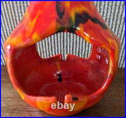 Vintage Large Mid Century Modern Hanging Ashtray Atomic Red Black Drip Glaze MCM