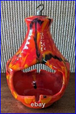 Vintage Large Mid Century Modern Hanging Ashtray Atomic Red Black Drip Glaze MCM